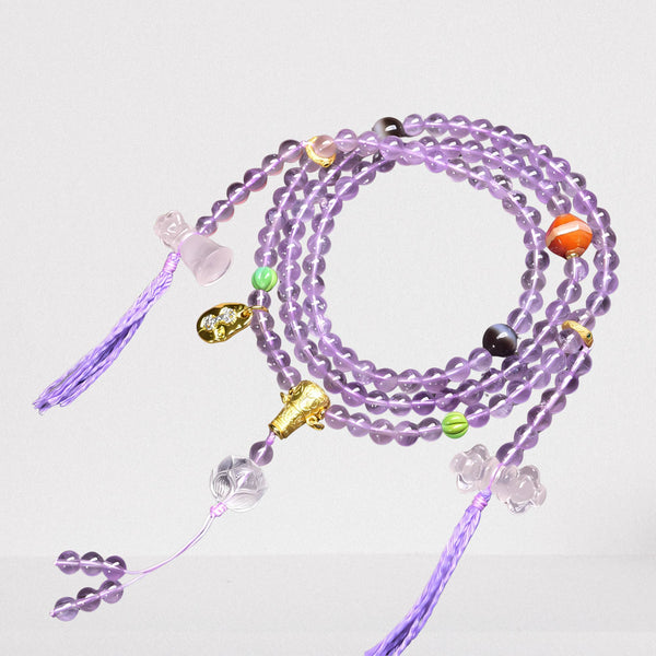 Natural Amethyst 108-Bead Mala — Dreamlike Violet Energy