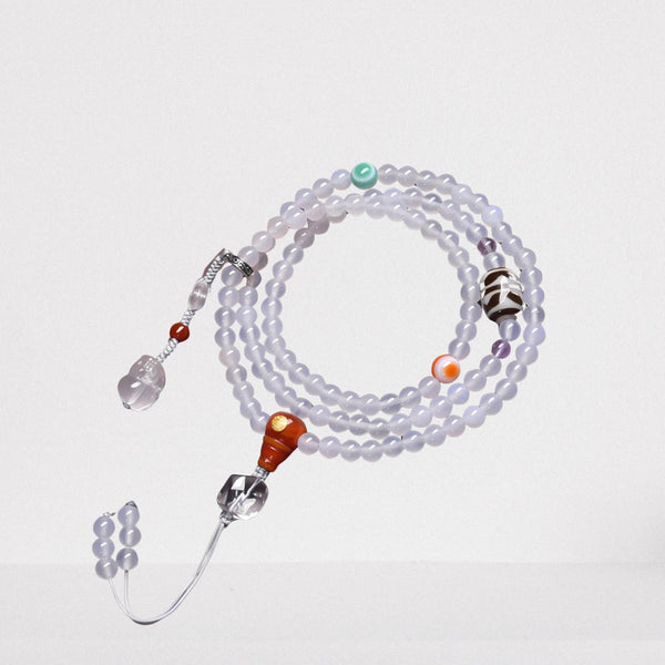 White Agate 108 Bead Mala Bracelet