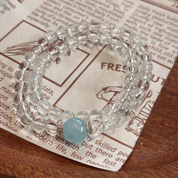 Natural White Crystal Double-Wrap Bracelet with Aquamarine – Pure Energy &amp; Gentle Luxury