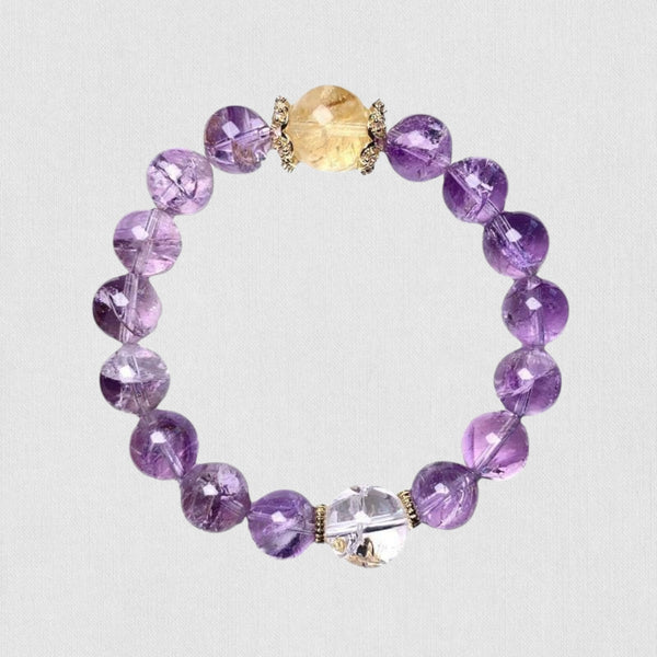 Natural Amethyst (“Aze Ice”) Bracelet with Citrine &amp; Clear Quartz – Radiant Energy