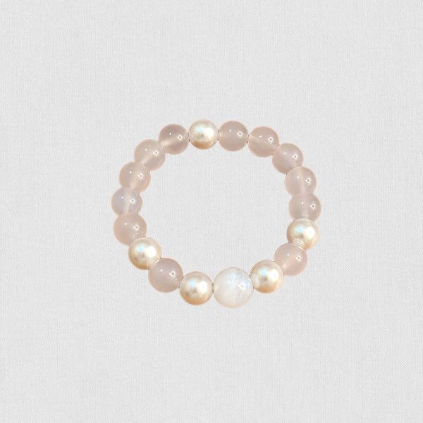 Natural White Agate &amp; Pearl Bracelet – Pure Elegance