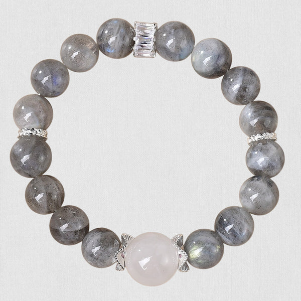 Natural Gray Moonstone &amp; White Crystal Bracelet – Lunar Harmony