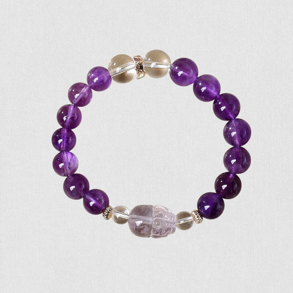 Natural Amethyst Pi Xiu Bracelet with White Crystal – Protection &amp; Wisdom