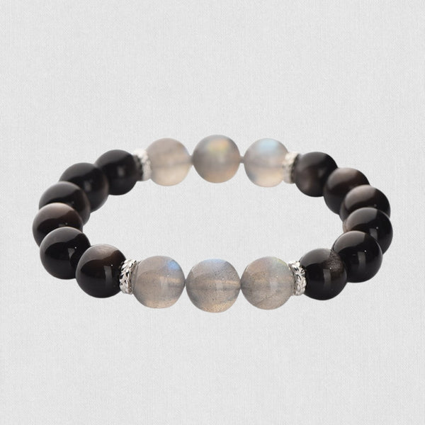 Natural Obsidian &amp; Gray Moonstone Bracelet – Grounded Protection