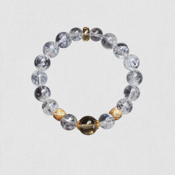 Natural White Crystal & Citrine Bracelet – Light & Prosperity