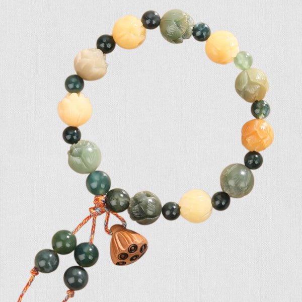 Natural Agate &amp; Bodhi Lotus Bracelet – Abundance &amp; Protection