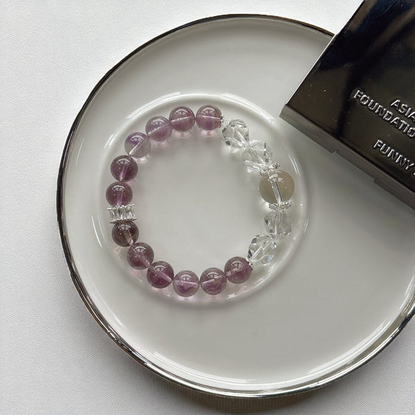 Natural White Crystal & Amethyst Bracelet – Elegant Single-Strand Design
