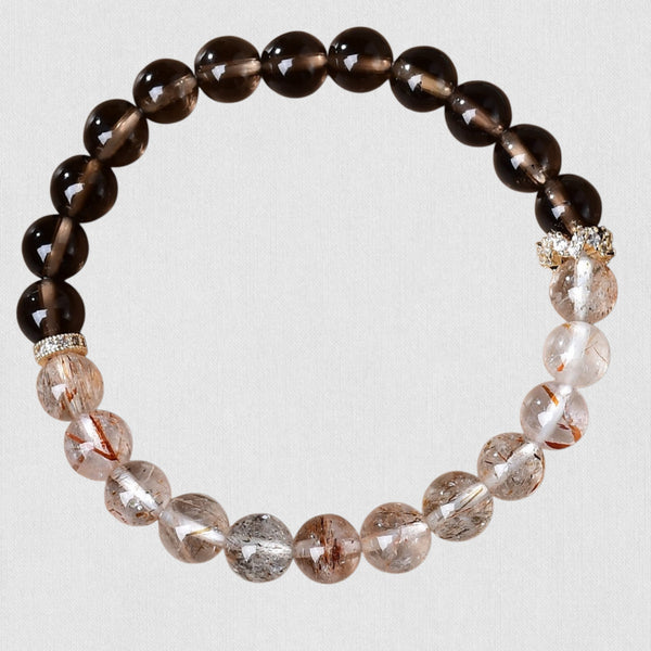Natural Golden Rutilated Quartz &amp; Black Obsidian Bracelet – Power &amp; Protection