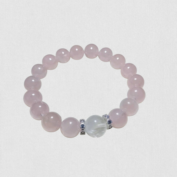 Natural Rose Quartz Bracelet with White Crystal – Gentle Elegance