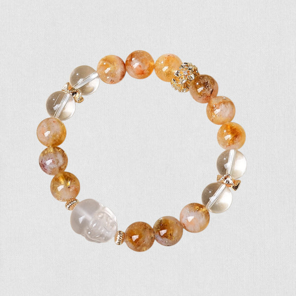Natural Citrine &amp; White Crystal Pixiu Bracelet – Abundance &amp; Protection