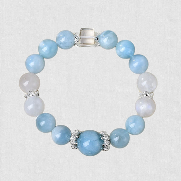 Natural Aquamarine &amp; Gray Moonstone Bracelet – Calm Clarity