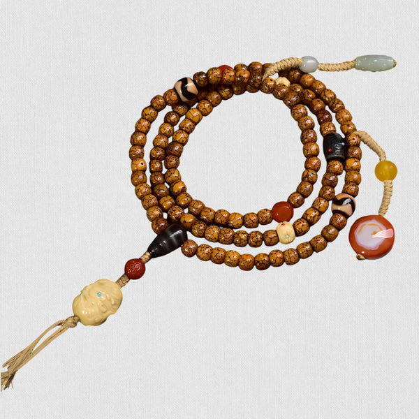 108 Beads — Antique Hainan Yuanbao Bodhi Seeds (Star-Moon Mala)