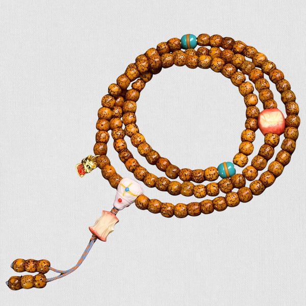 108 Beads — Multi-Gem Inlaid Antique Hainan Yuanbao Bodhi Seeds (Star-Moon Mala)