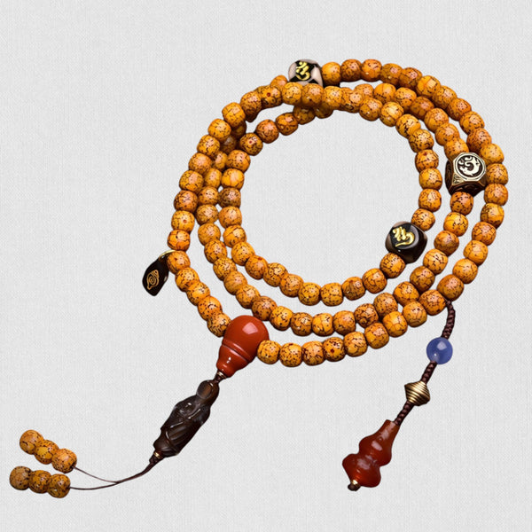 108 Beads — Antique Hainan Yuanbao Bodhi Seeds (Star-Moon Mala)
