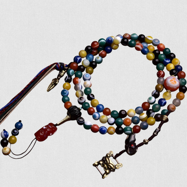 Medicine Master Multi-Treasure Heaven’s Eye Dzi — 108 Bead Mala