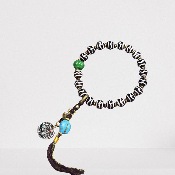 Water Wave Dzi Bead — Elemental Harmony & Prosperity