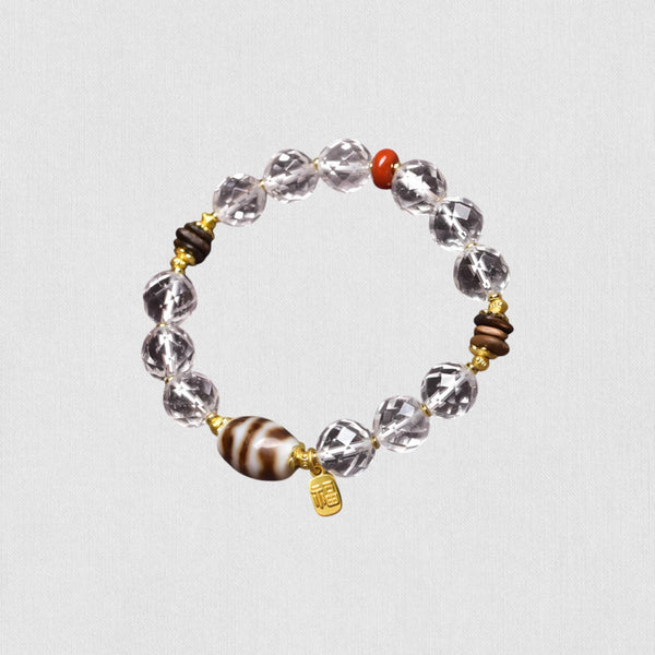 Double Tiger Tooth Dzi Bead — Fierce Guardian & Life Protector